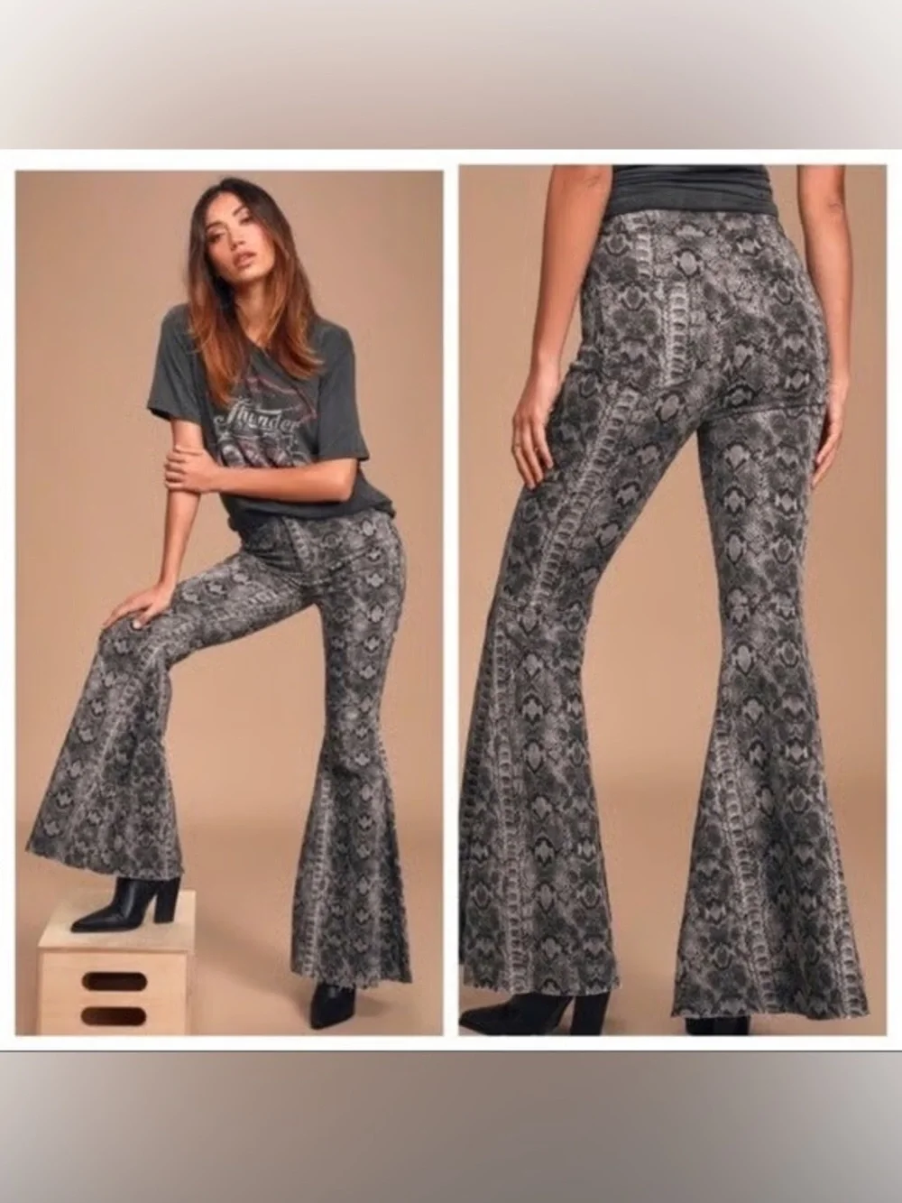 We The Free Women’s Just Float On High Waisted Snakeskin Flare Jeans 24 FP